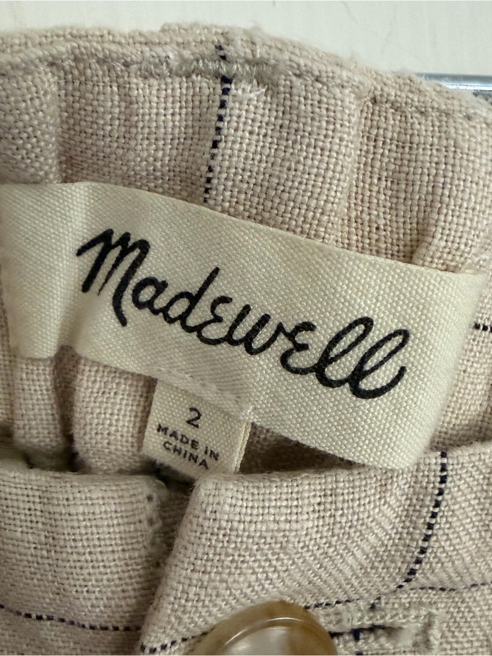 100% Linen Madewell Windowpane Pants Sz 2 - Picture 2 of 4